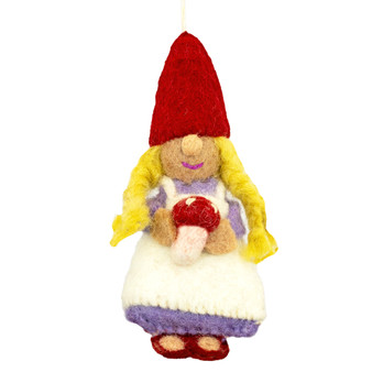 Forest Gnomette 471420 Gnome Girl Mushroom Felted Sheep Wool Ornament Wild Woolies