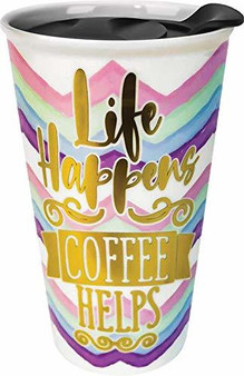 Life Happens, Coffee Helps 18827 Ceramic Travel Mug 10 oz Multicolored