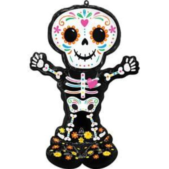 Day of the Dead Sugar Skull Airloonz Mylar Foil 52" H Standing Balloon Sculpture