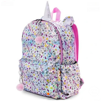 Unicorn Horn Mini Backpack Purse Bag 12" H Pom Pom Zipper Pulls