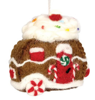 Cupcake Gingerbread Camper Wild Woolies Felted Sheep Wool Ornament Brown