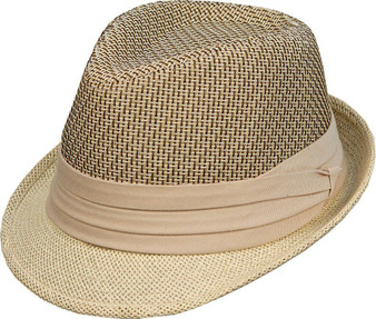 Unisex Trilby Fedora Panama Hat T707B Woven Toyo Straw Tweed Beige Brown