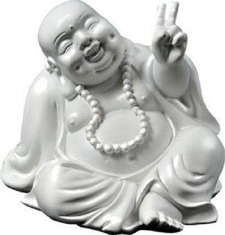 Peace Sign 42141 Happy Hotai Sitting Buddha Mini Figurine 3.3" H White Resin