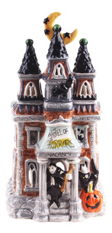 Hotel of Horrors 16004 Vampire Halloween Ceramic Candle House 10" H Blue Sky