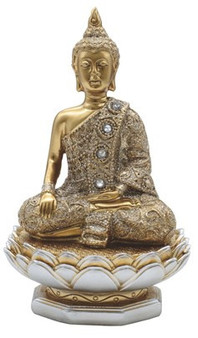 Buddha 88203 Earth Touching on Lotus Figurine 4.75" H Gold Silver