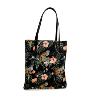 Monkey 701112 Tropical Dark Book Bag Tote Purse 26 x 15 inches Leather Cotton Canvas