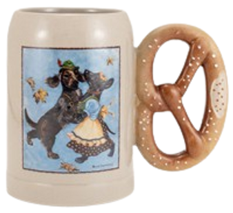 Dancing Dachshund 1878 Pretzel Handle Ceramic Beer Stein Mug 0.5 L 16.9 oz