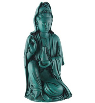 Kuan Yin 206 Goddess of Compassion w/ Willow Vase Teal Resin Statue 12" H