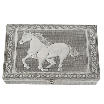 Horse 67029 Metal Secret Stash Jewelry Trinket Box 8 X 5" Silver Velvet Lined