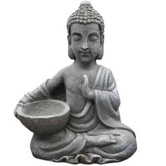 Sitting Buddha with Bowl GA079 Cement Statue 7.5" H