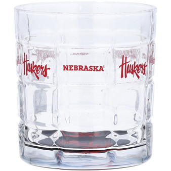 Nebraska Cornhuskers NCAA Huskers Bottoms Up Squared Whiskey Rocks Glass 10 oz