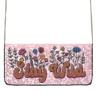 Stay Wild SHC042 Flower Beaded Evening Clutch Purse w/ Strap