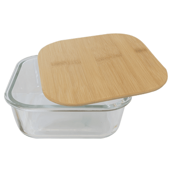 GSC2203 - 37 oz. Square Glass Container with Laserable Bamboo Lid