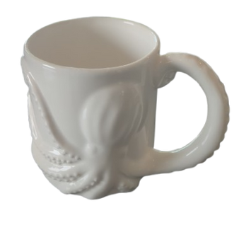 White Octopus D7814 Tentacle Handle Sculpted Coffee Mug Tea Cup Ceramic