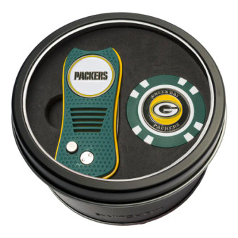 Green Bay Packers NFL Swtichfix Golf Divot Tool w/ Marker Poker Chip Tin
