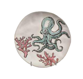 Blue Octopus 79537 Salad Plate Sunny Cove 8" D Ceramic  Blue Sky