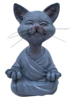 Happy Cat Buddha 80127 Meditating Figurine Blue Gray 5" H Resin