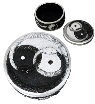 Yin Yang Snake Serpent Small Round Trinket Treasure Box Secret Stash 4"D
