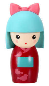 Kokeshi Doll Kotori Red Kimono with Birds Teal Hair