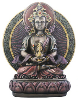 Amitayus Y9008 Long Life Buddha Cold Cast Bronze Resin Hand Painted 6.5" H