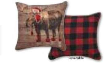 Moose w/Beanie Wild in Wilderness Printed Throw Pillow 18 X 18  Polyester