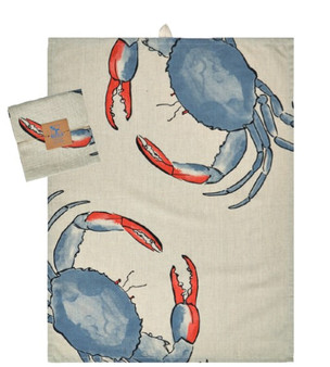 Blue Crab Pair D8143 Kitchen Towel 100% Cotton Chambray 19" L