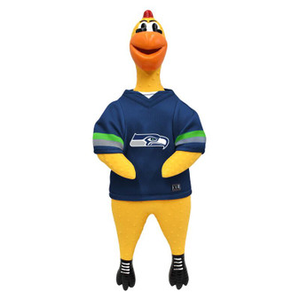 Seattle Seahawks NFL Rubber Chicken Pet Toy 13" H Cluckenberry Removable Jersey