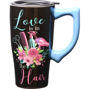 Love is in the Hair 12598 Haidresser Ceramic Coffee Tea Travel Mug Cup 18 oz 6.4" H