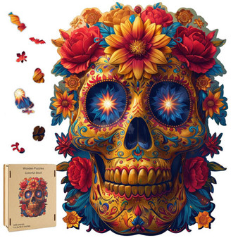Sugar Skull and Roses 3515 Shaped 500 Pieces Wooden Jigsaw Puzzle  14.25 x 18.5"