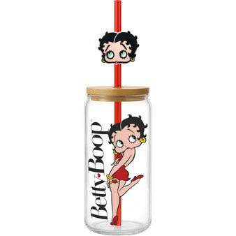 Betty Boop 22504 Lidded Beer Can Pint Glass Cup 16 oz Straw Charm