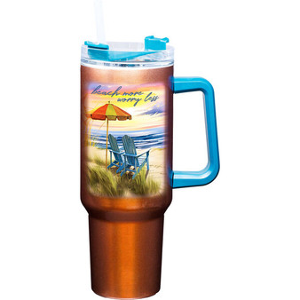 Beach More Worry Less 19150 Stainless Steel Hot Cold Travel Tumbler 40 oz Red