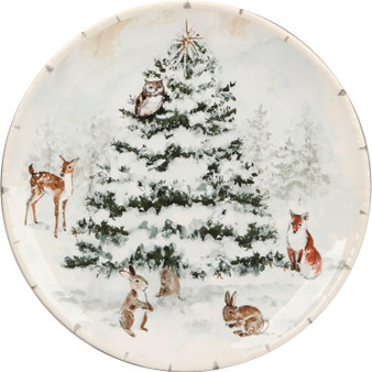 Winter's Frost 31830 Woodland Forest Rabbit Deer Fox Owl Ceramic Round Dinner Plate 11" D Susan Winget