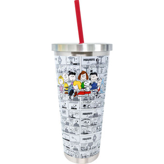 Peanuts Gang 18305 Comic Strip Stainless Steel Travel Tumbler Cup w/ Straw 24 oz Spoontiques