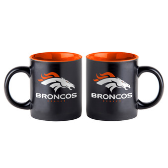 Denver Broncos NFL Black Matte Ceramic Coffee Cup Mug 14 oz Orange Interior