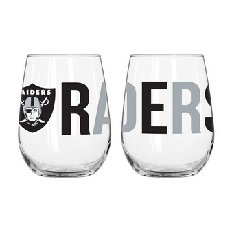 Raiders Oakland Las Vegas NFL 16 oz Overtime Curved Beverage Stemless Wine Glass
