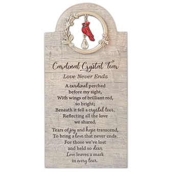 LOVE NEVER ENDS MEM MESS PLAQ W/CARDINAL & CRYSTAL tear
