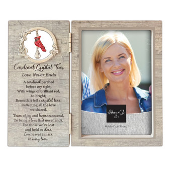 LOVE NEVER ENDS MEMORIAL HINGD FRAME W/CARDINAL &