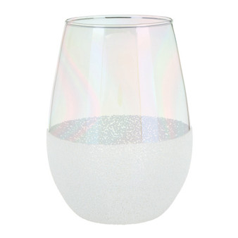 White Beads 347 Clear Iridescent Stemless Wine Glass 20 oz 5" H