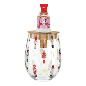 Nutcracker T6239 Stemless 16oz Wine Glass & Stopper Set