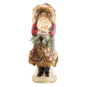 Plaid Holiday Santa T5029 Belsnickel Fur Coat Wooden Snowshoes12" H