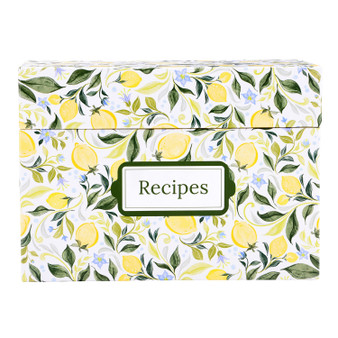 Sunshine Lemon Recipe Card Holder Box w/ Cards Dividers 6.6 L x 4.8" H
