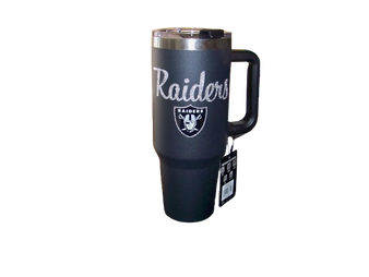 Raiders Las Vegas Oakland Team Name Bling 40 oz Rhinestone Handle Tumbler Black
