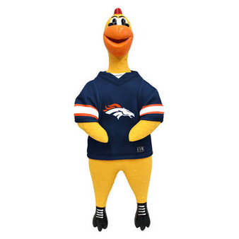 Denver Broncos NFL Rubber Chicken Pet Toy 13" H Cluckenberry Removable Jersey