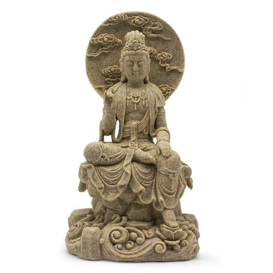 Kuan Yin 41752 Goddess of Compassion Sitting Karana Mudra Sandstone 8.25" H