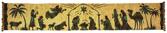 MWW Away in A Manger Nativity Tapestry Table Runner 12.5 x 72" USA