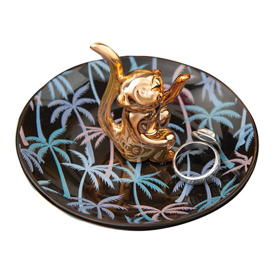 ManualWW Gold Monkey Ceramic Jewelry Ring Holder Dish 4.3 X 2.6
