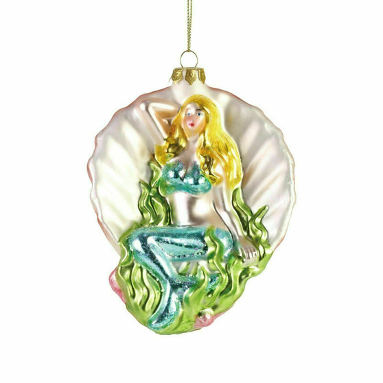 Dept 56 Mermaid in Shell 6006898 Blown Glass Ornament 5.3" H