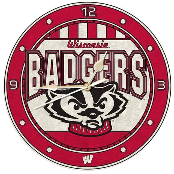 Wisconsin Badgers NCAA 12 Inch Diameter Art Glass Clock WIS-274
