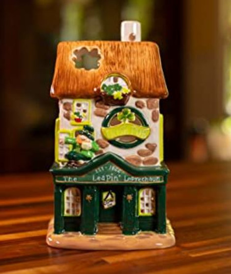 Irish Pub 20312 St. Patrick's Day Ceramic Candle Holder 8.5" H Blue Sky