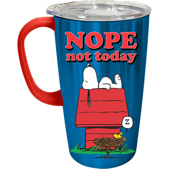 Snoopy Woodstock 18538 Nope Not Today Stainless Steel Coffee Tea Travel Mug Cup 18 oz 6.4" H